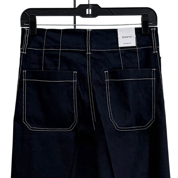 Anthropologie Maeve Colette Contrast-Stitch Linen Crop Wide-Leg Jeans Sz 27 - Picture 7 of 11